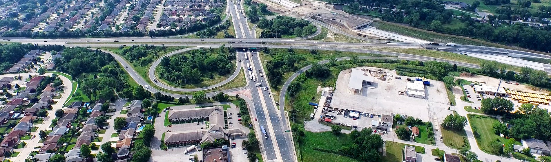 Aerial view of 401 and Rt. Hon. Herb Gray Parkway